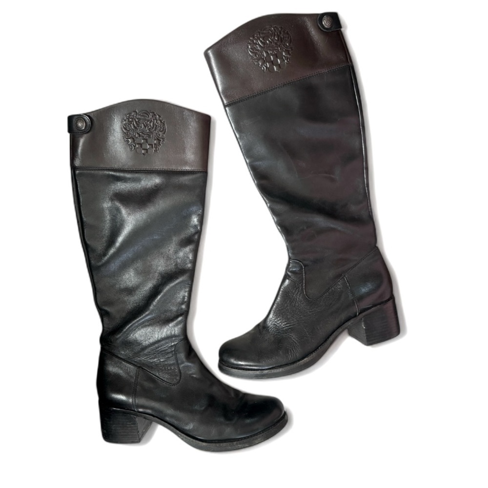 Vince Camuto Fabina Black & Brown Tall Leather Boots